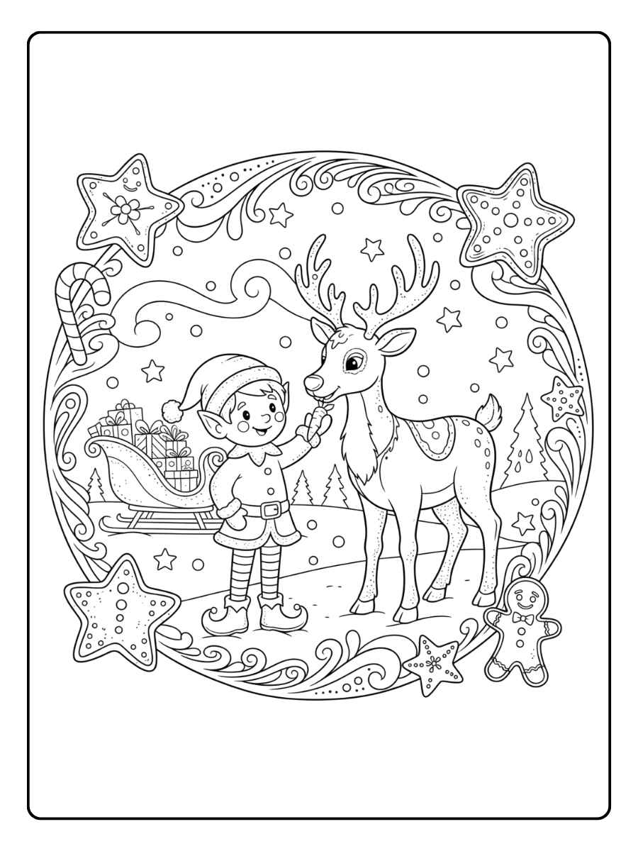 kerst elfje kleurplaat met rendier