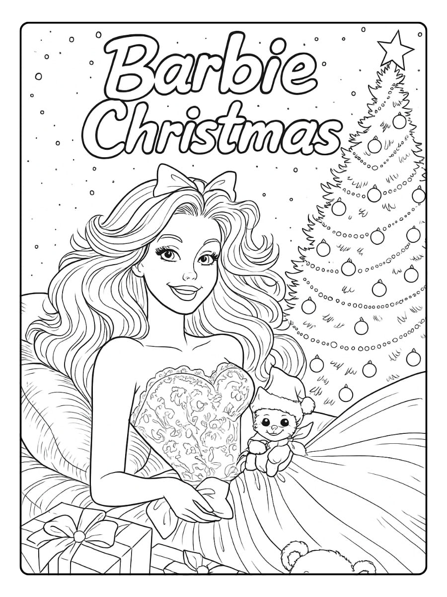 kleurplaat barbie kerst