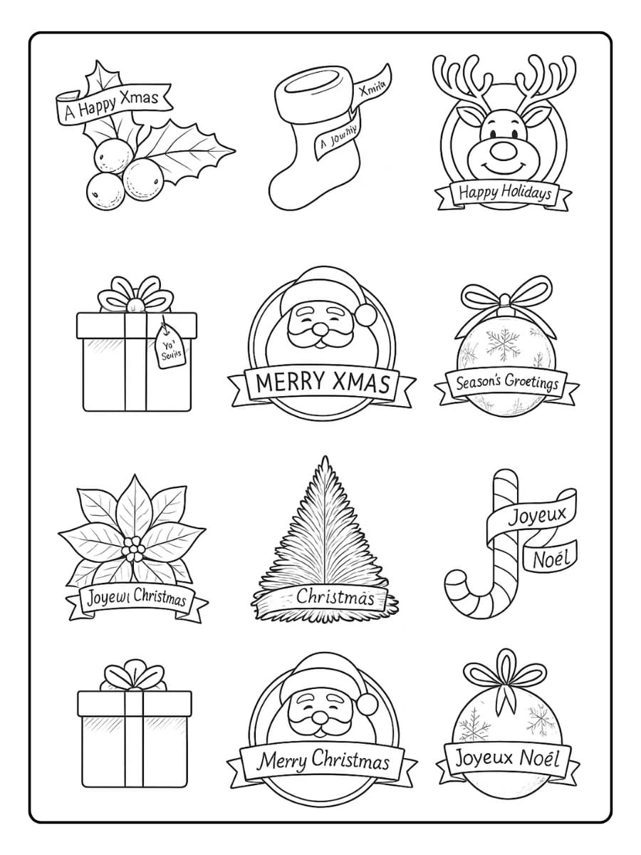 kleurplaat kerst raamstickers met vrolijke feestontwerpen