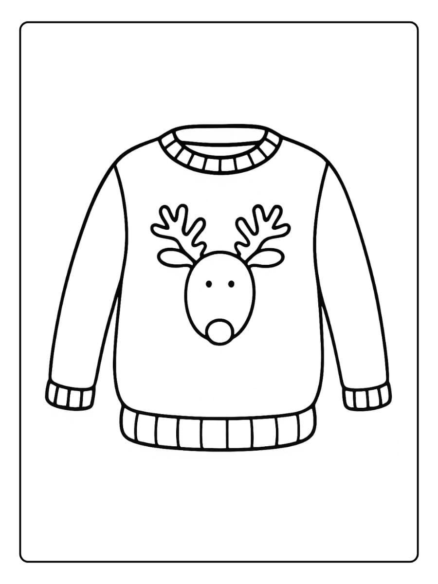 kleurplaat kersttrui met een rendiergezicht erop