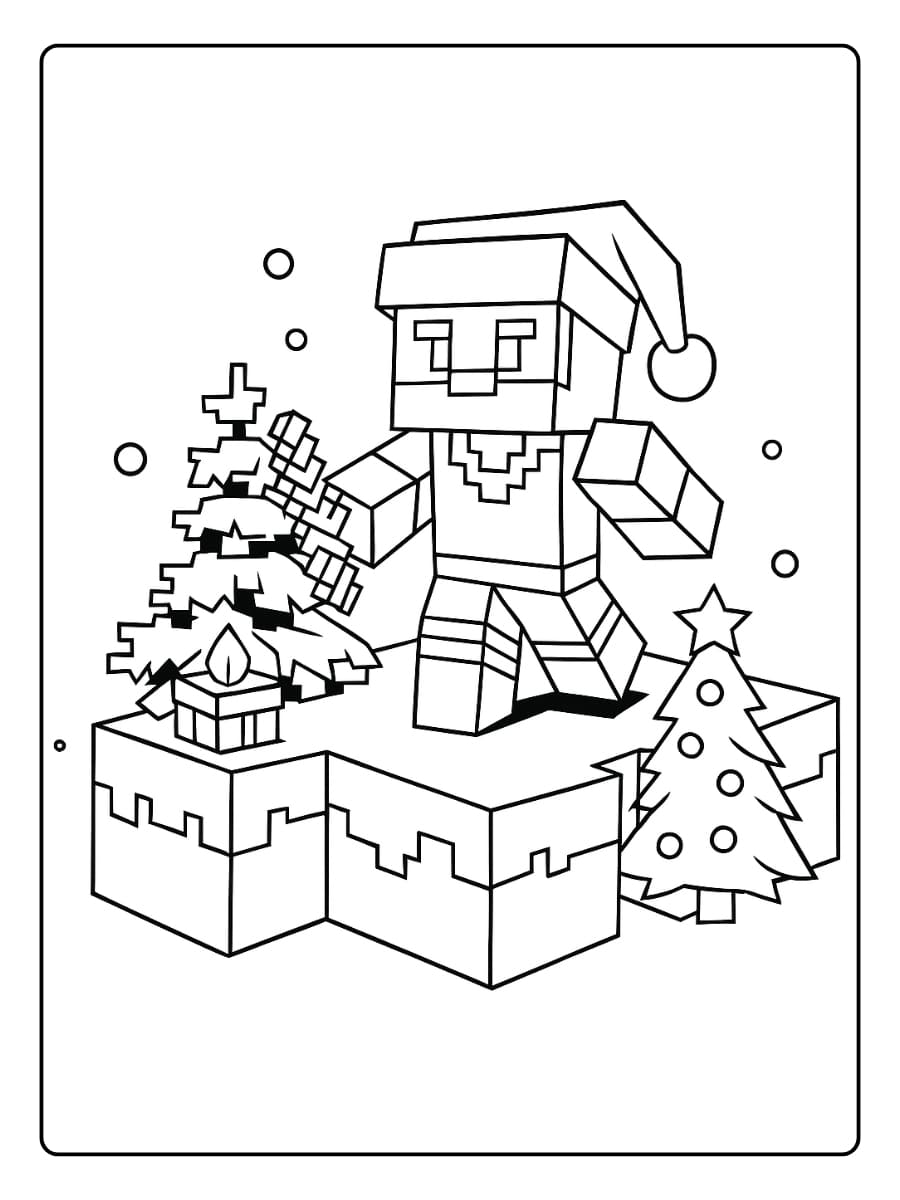 kleurplaat minecraft kerst