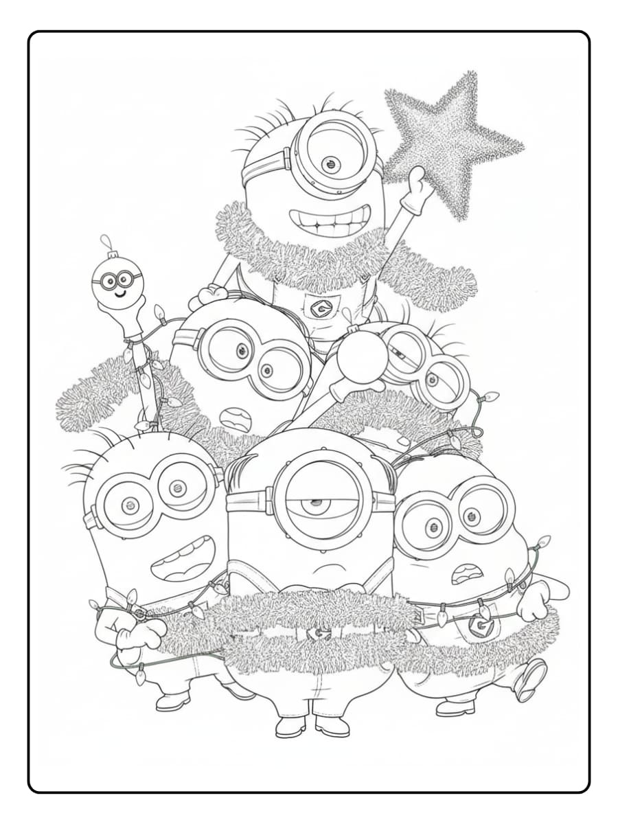 kleurplaat minions kerst