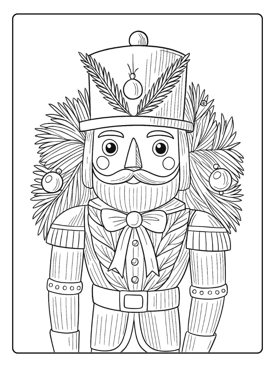 kleurplaat notenkraker met kerstversiering