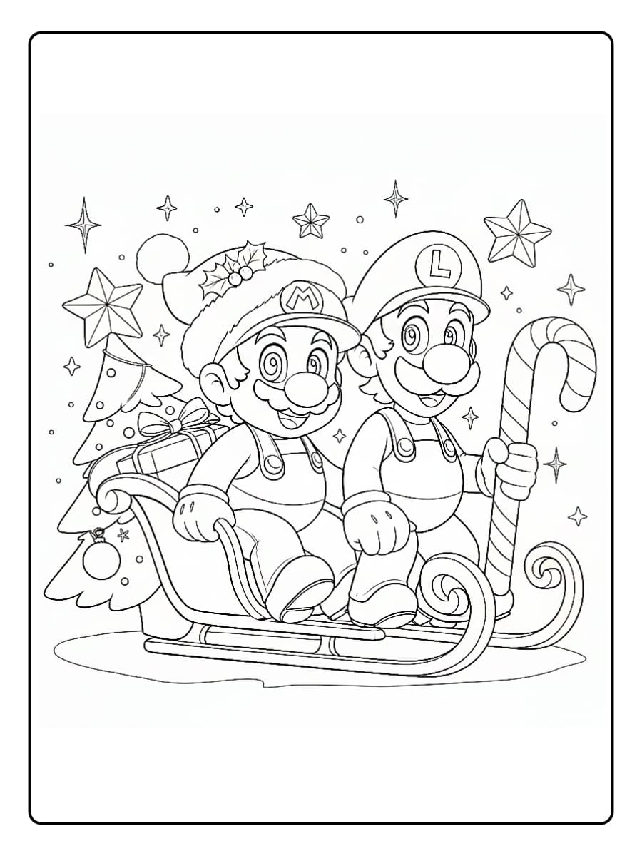 mario kerst kleurplaat