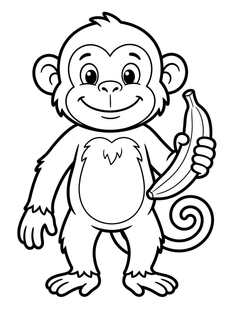Aap staat met banaan in hand