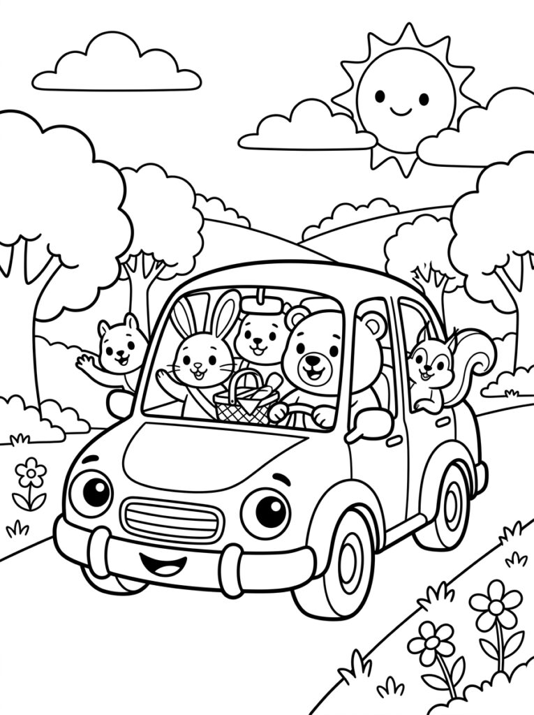 Auto met dieren onder stralende zon