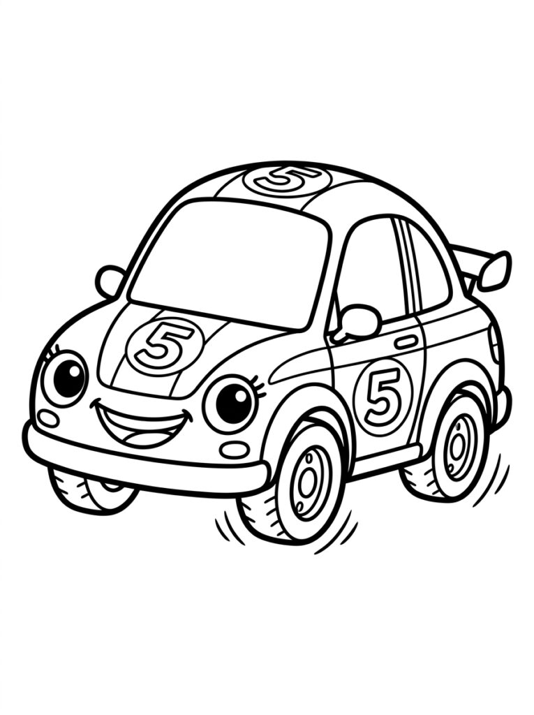 Raceauto nummer vijf met grote ogen