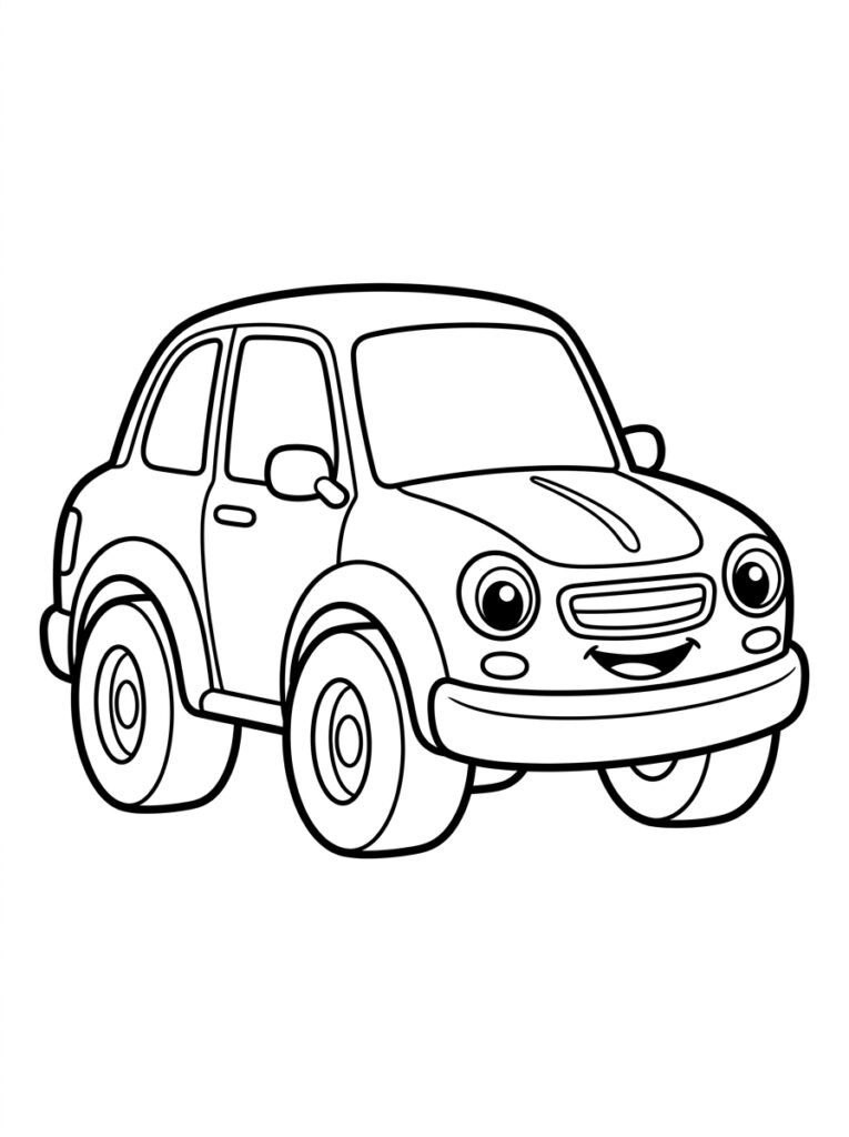 Auto met grote ogen en brede glimlach