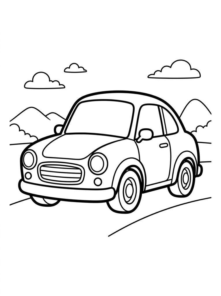Auto rijdt over weg met bergen wolken
