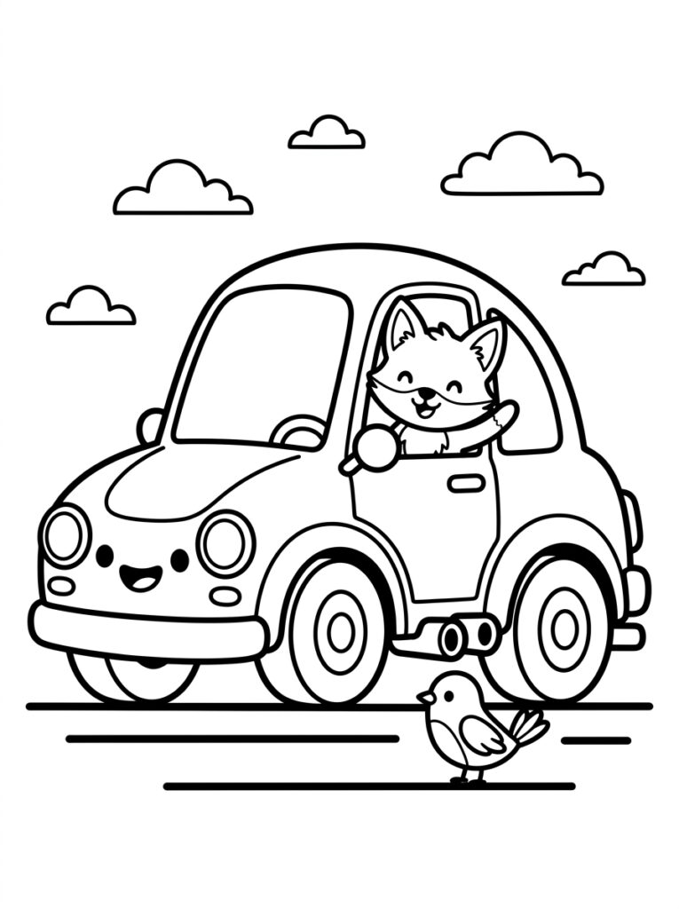 Vos in auto met vogel op weg
