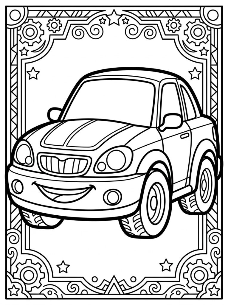 Lachende auto met strepen in ornamentrand