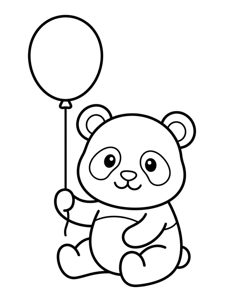 Kleurplaat van een zittende panda met een ballon