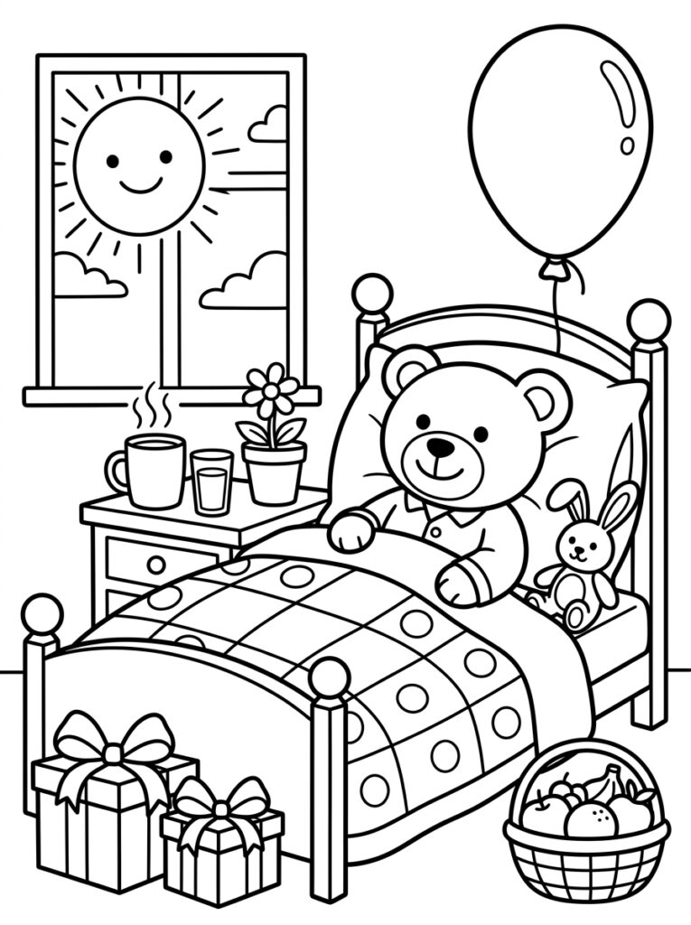 Beer in bed met ballon en cadeaus