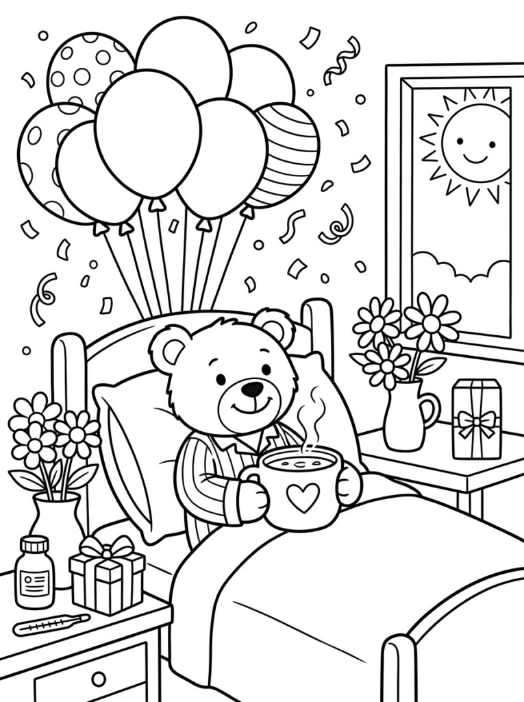 Beer in bed met mok en ballonnen