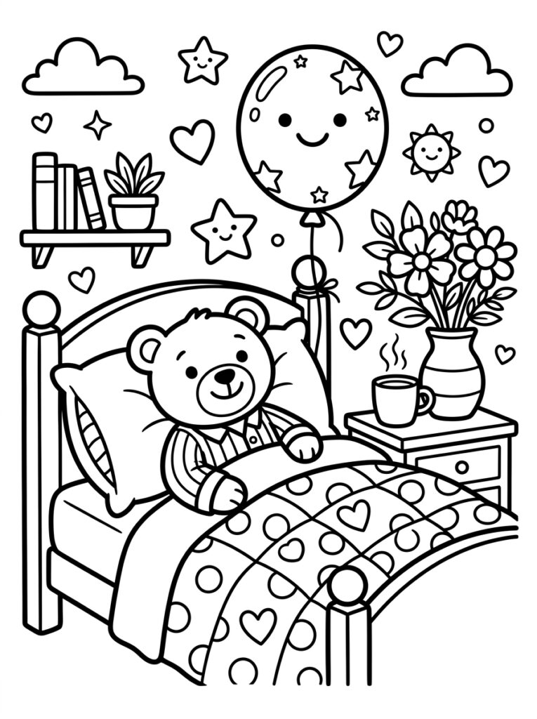 Beer in bed met maanballon en bloemen