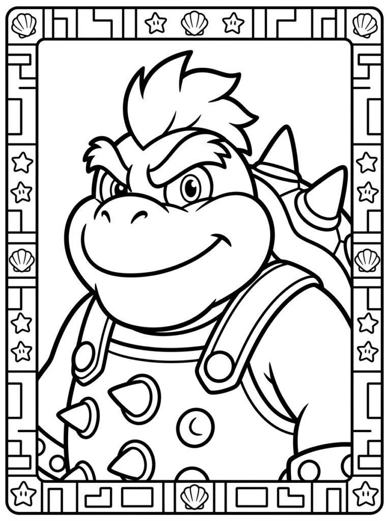 Bowser in overall met sterren en schelpen