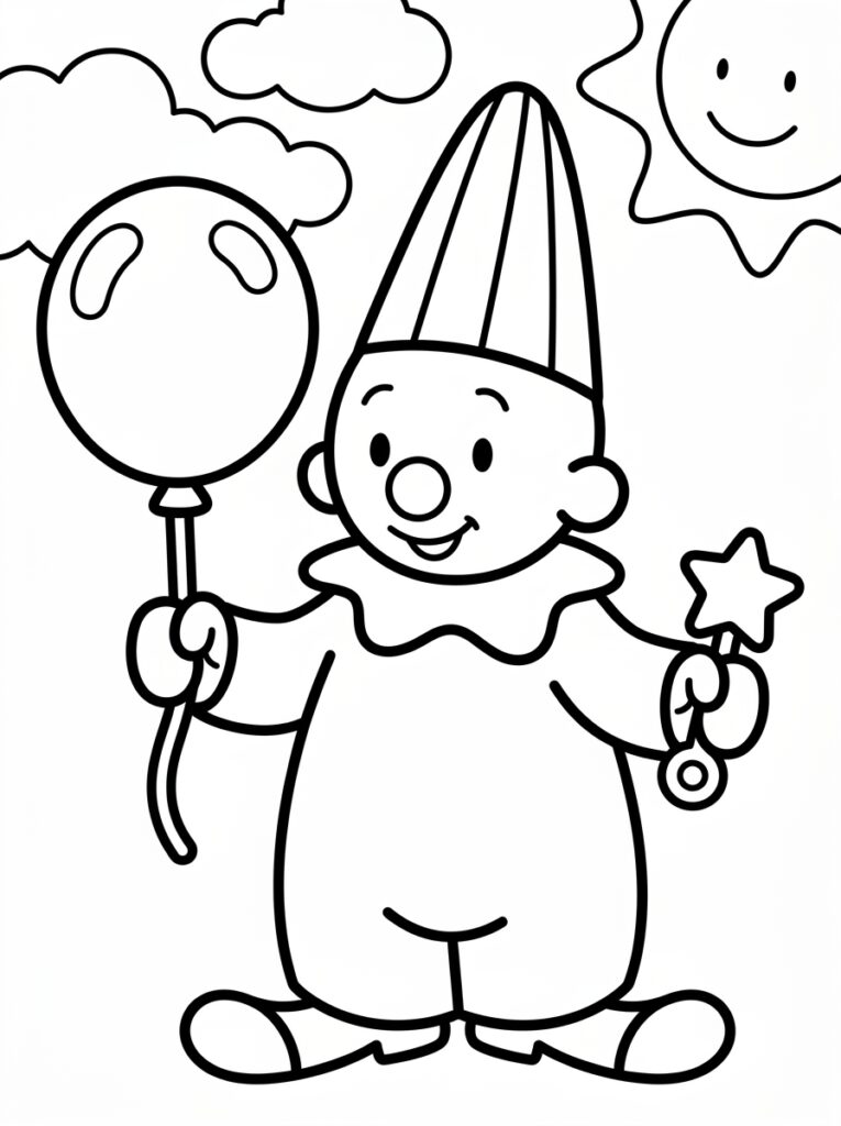 Bumba met puntmuts houdt ballon en toverstaf vast