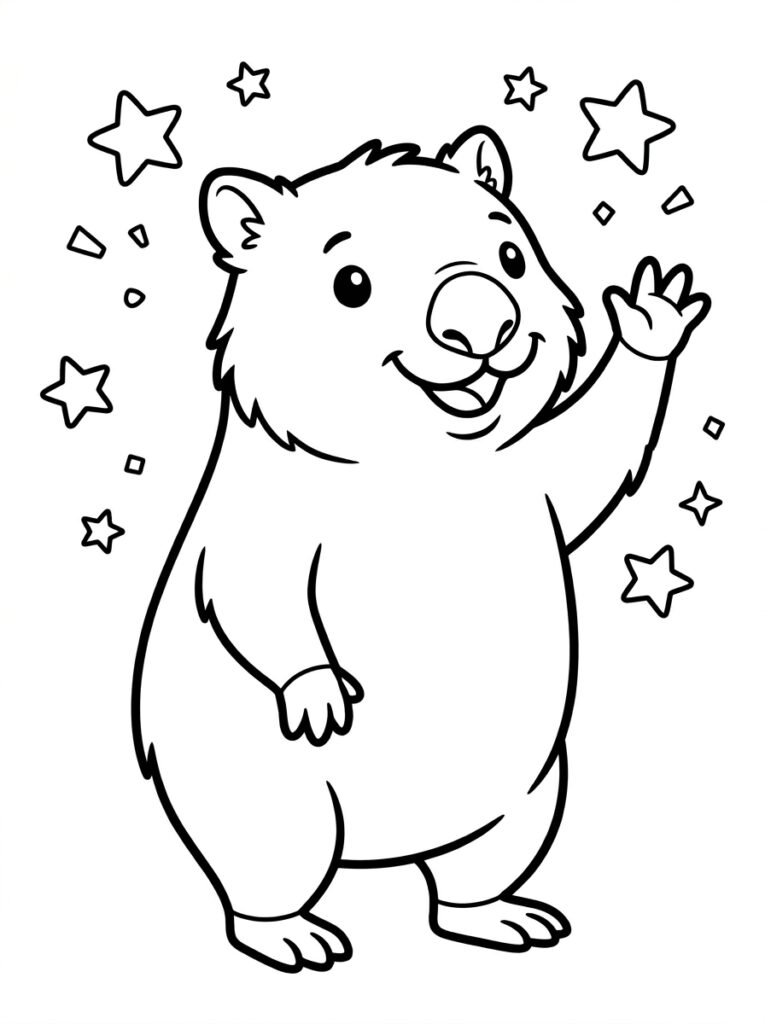 Capybara zwaait met poot tussen sterren