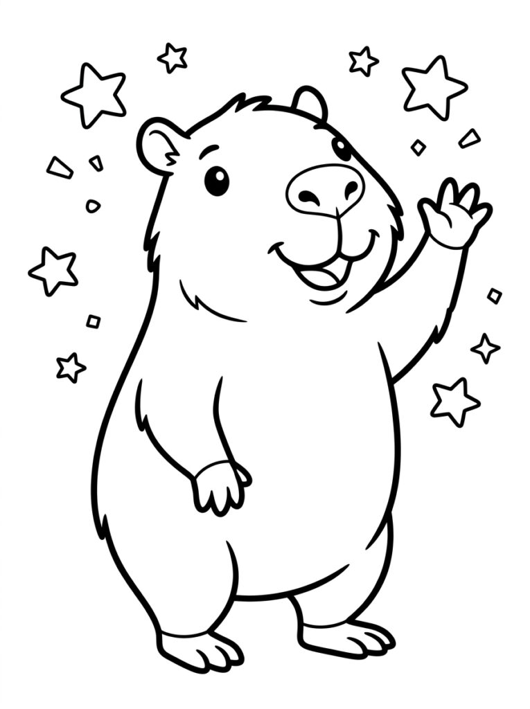 Capybara zwaait met poot tussen sterren