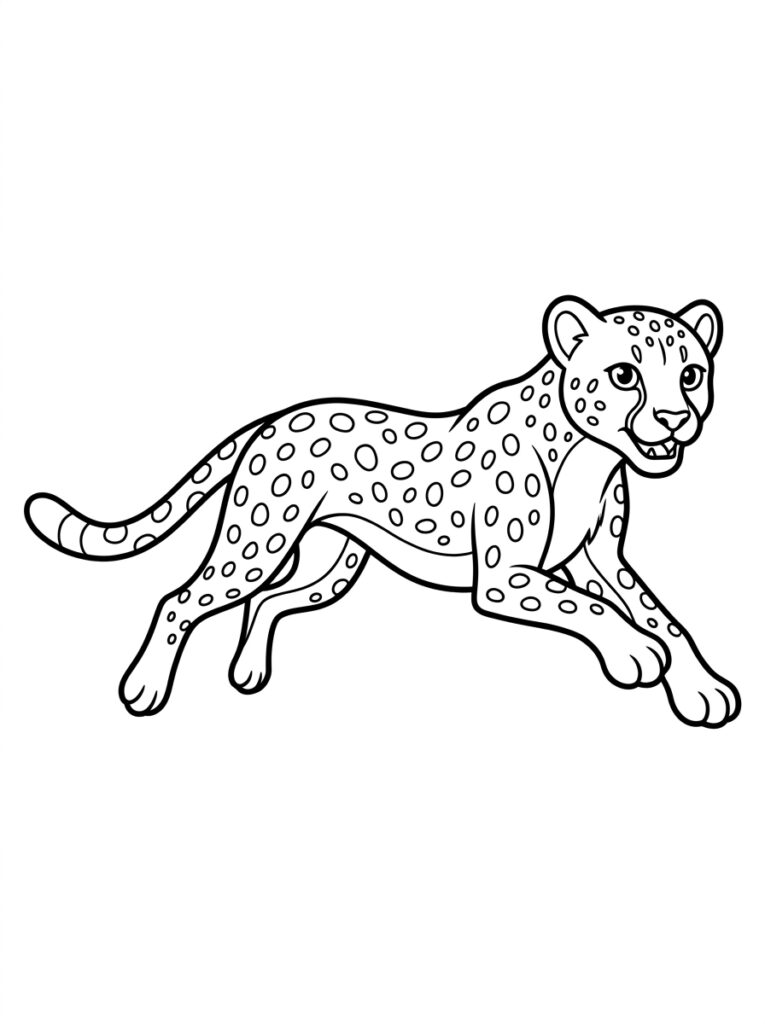 Cheeta in sluipende houding met open mond