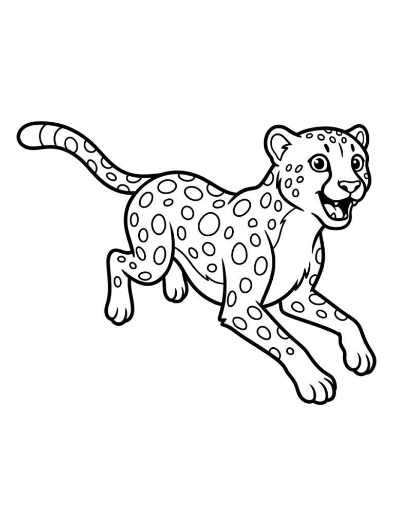Cheeta in rennende houding met opgeheven staart