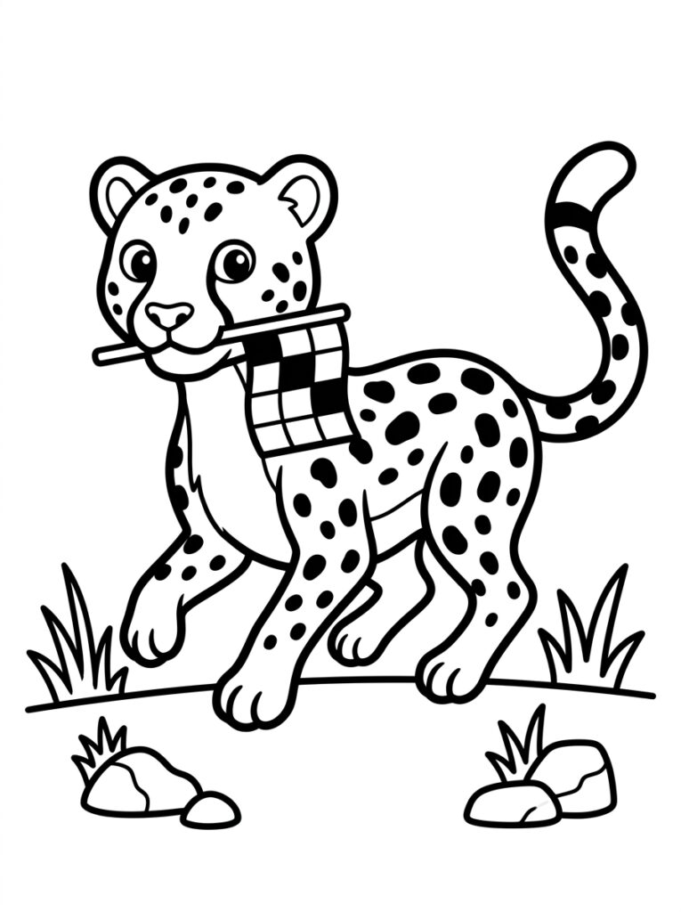 Cheetah met vlag in bek en geruite band