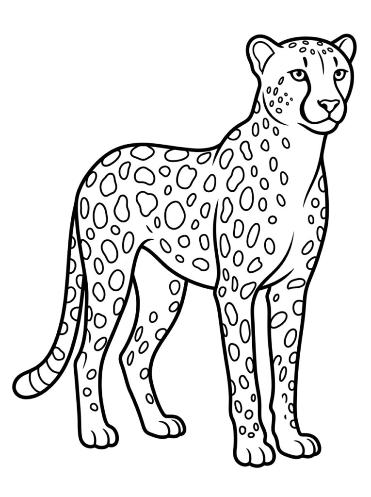 Cheetah staat met gevlekte vacht en staart