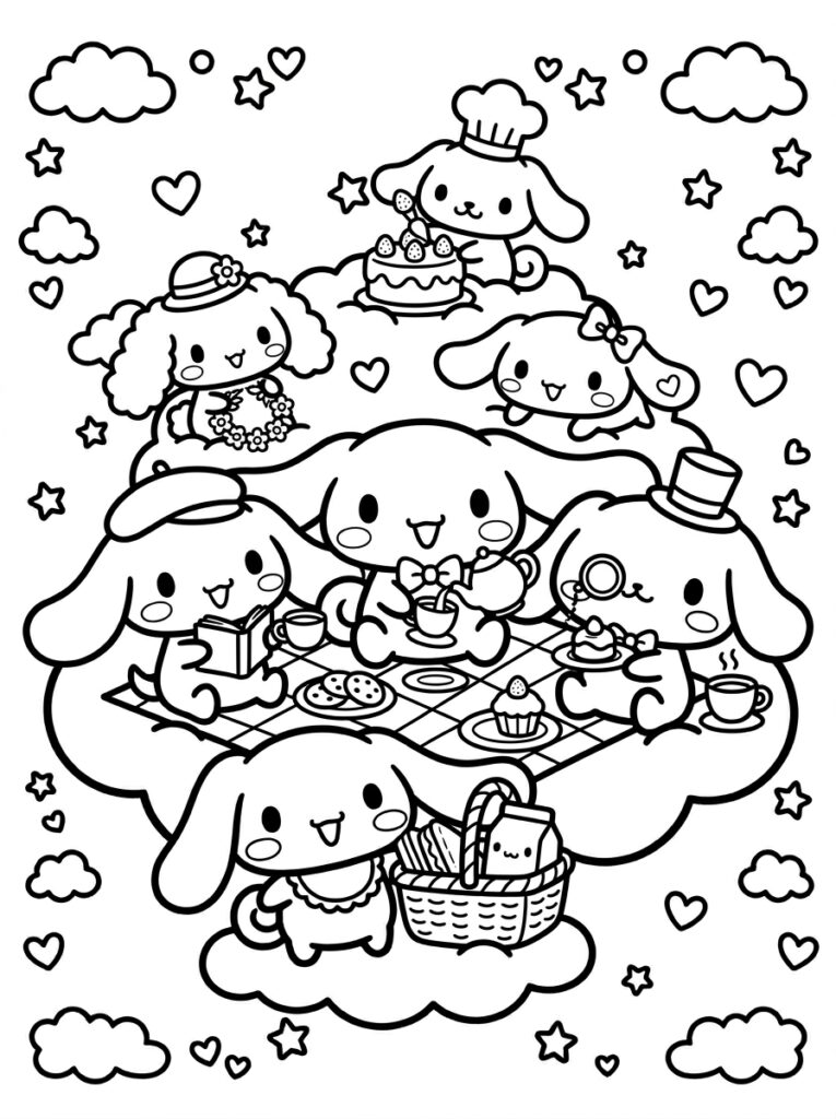 Cinnamoroll picknick met taart en theeservies