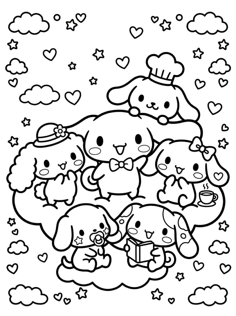 Cinnamoroll en vrienden met boek en fopspeen