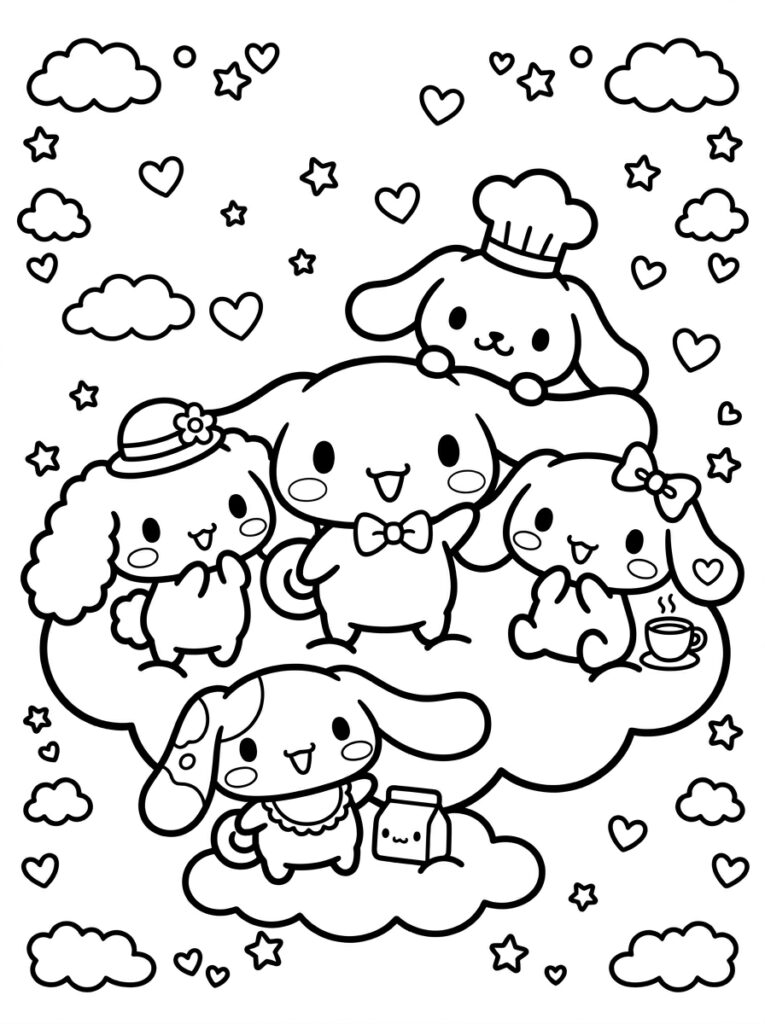 Cinnamoroll met vrienden koksmuts melkpak en kopje