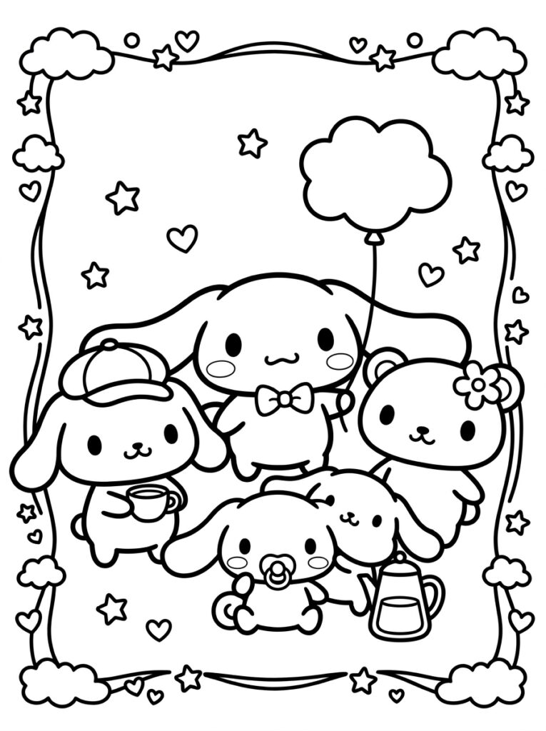 Cinnamoroll en vrienden met pet theepot en ballon