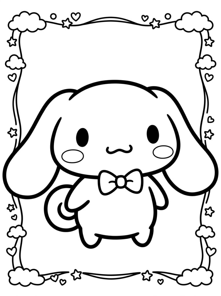 Cinnamoroll met vlinderdas in lijst van wolken en sterren