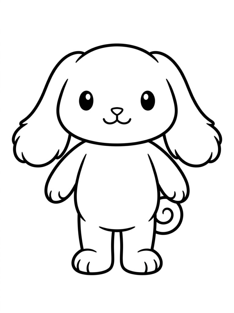 Cinnamoroll staat rechtop met lange hangoren