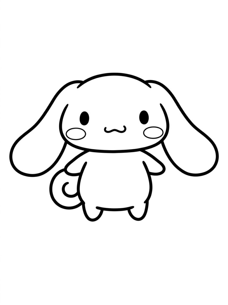 Cinnamoroll met ronde wangen en krullende staart