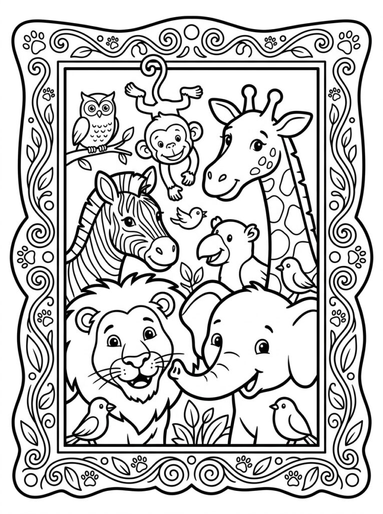 Leeuw olifant giraf zebra uil aap vogels