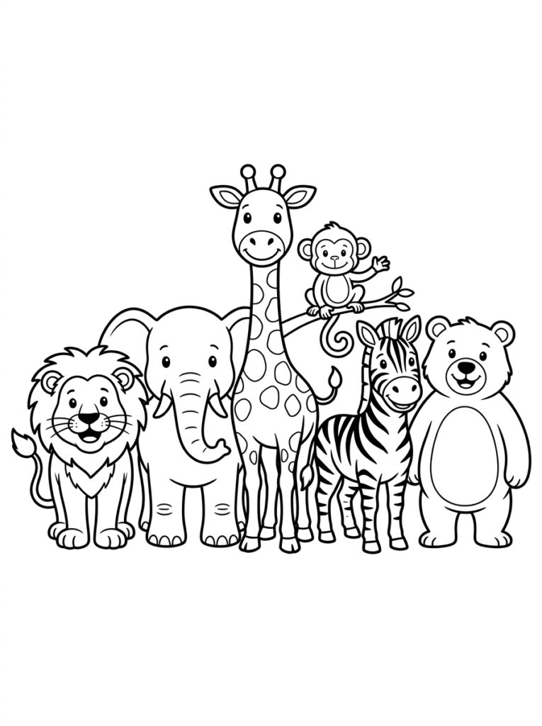 Leeuw olifant giraffe aap zebra en beer