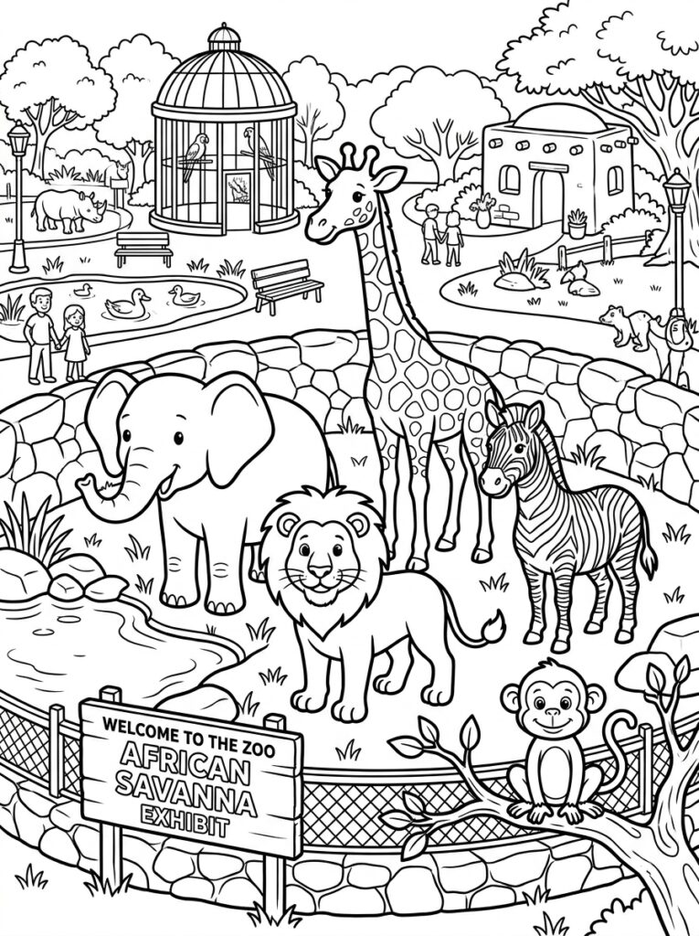 Olifant leeuw giraffe zebra aap bij welkomstbord
