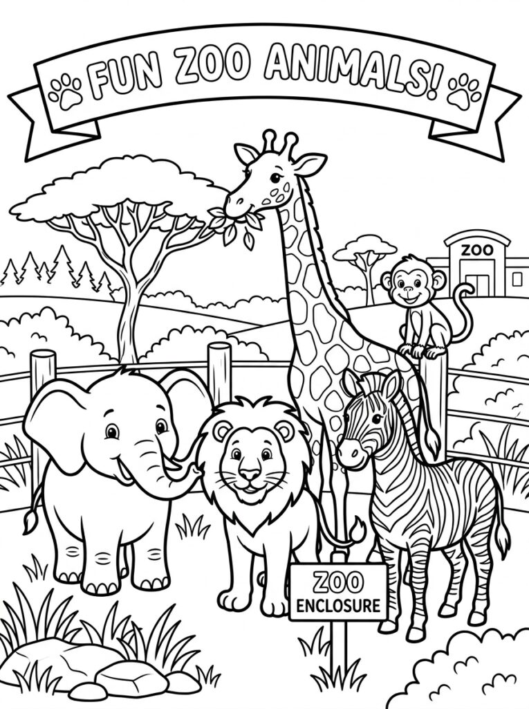 Giraffe eet blad met olifant leeuw zebra aap