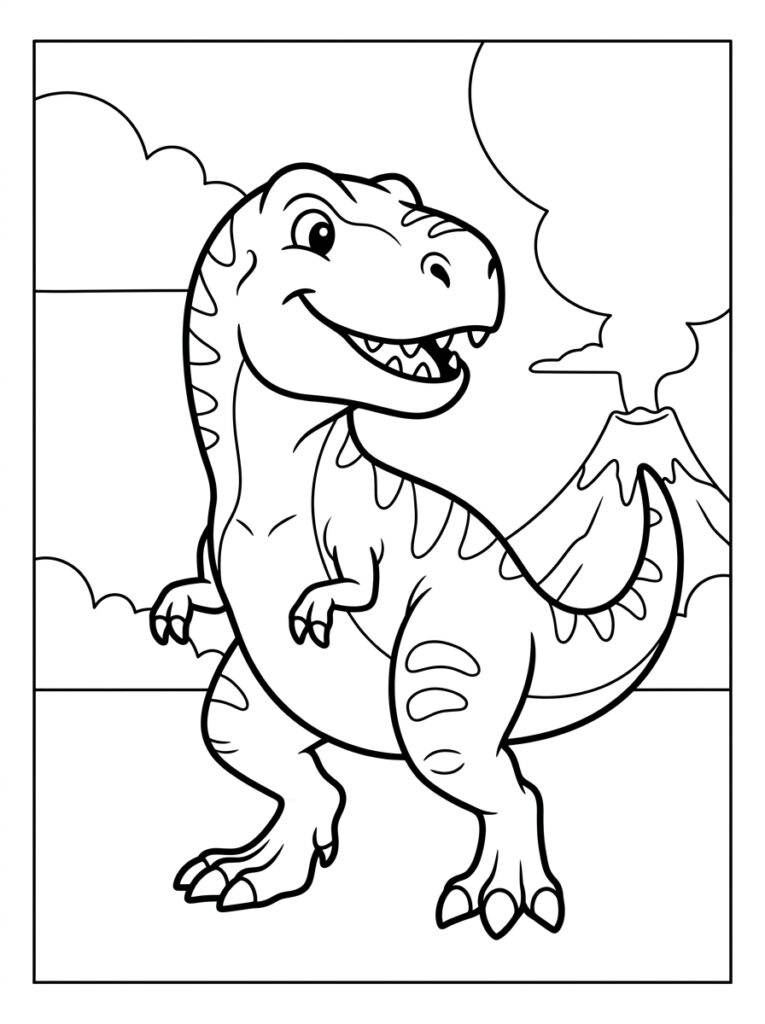 Tyrannosaurus rex bij uitbarstende vulkaan