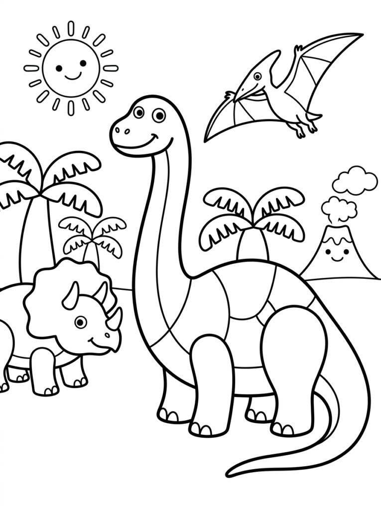 Brachiosaurus met triceratops en vliegende pteranodon