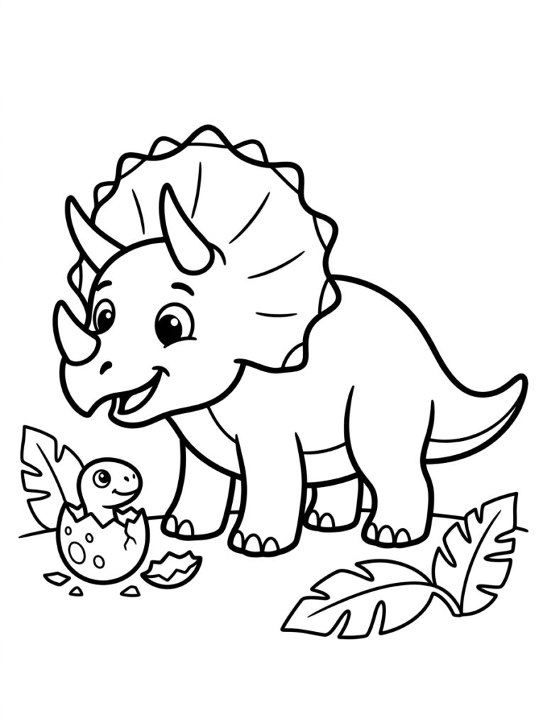 Triceratops naast uitkomend dinosaurus ei
