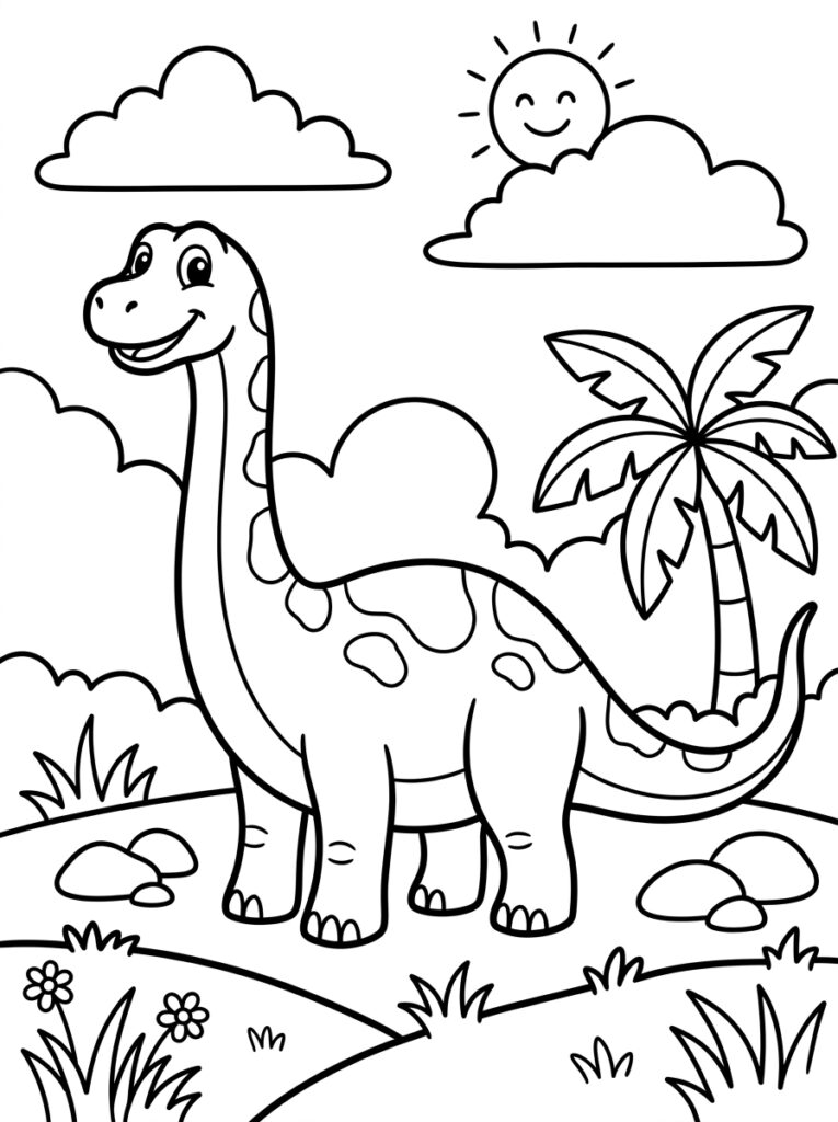 Dinosaurus met vlekken staat bij palmboom