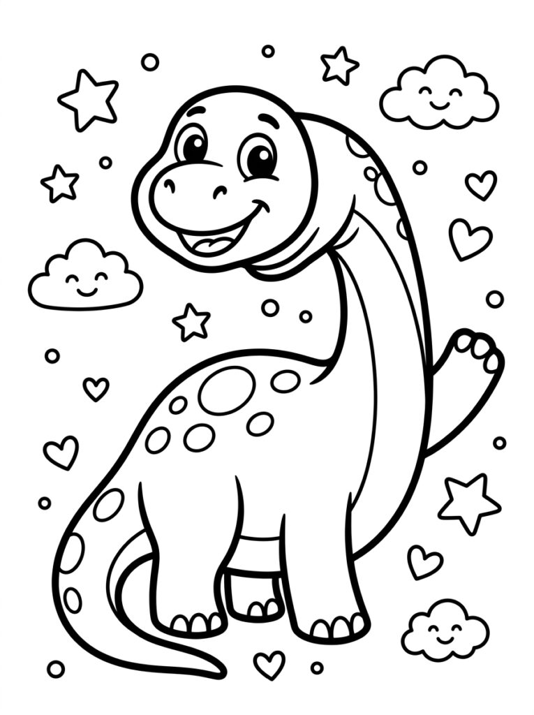 Dinosaurus tussen sterren harten en wolken