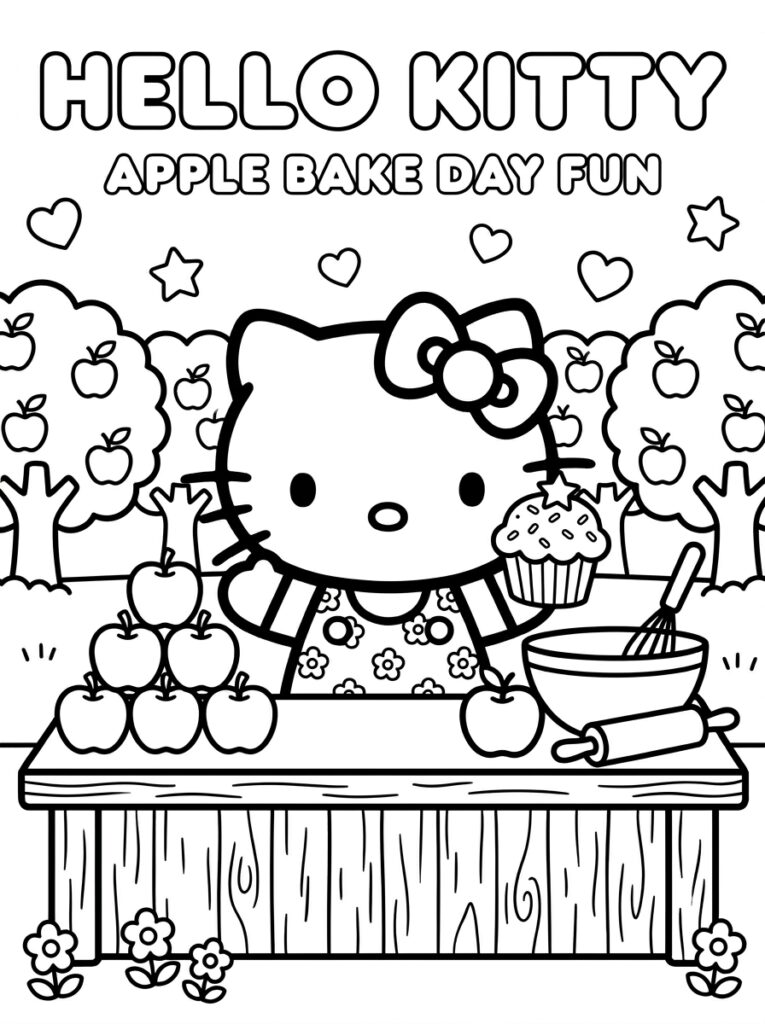 Hello Kitty houdt cupcake vast bij bakgerei