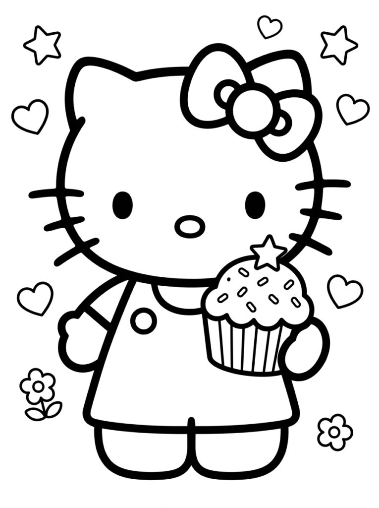 Hello Kitty houdt cupcake met ster vast
