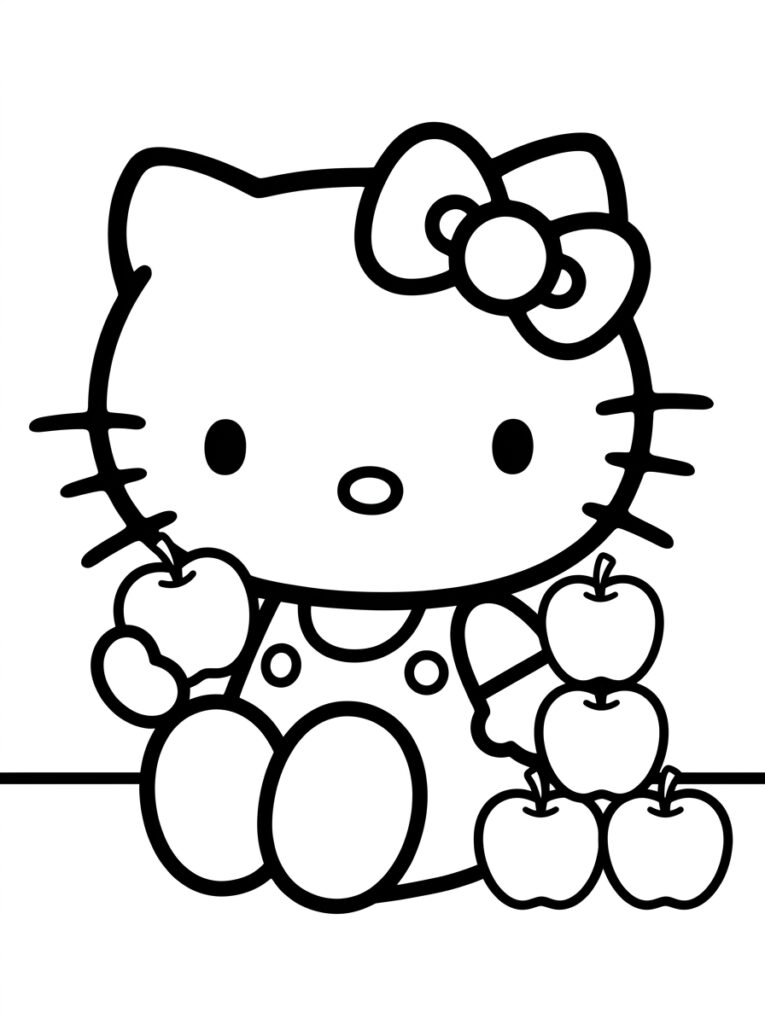 Hello Kitty met appels in haar handen