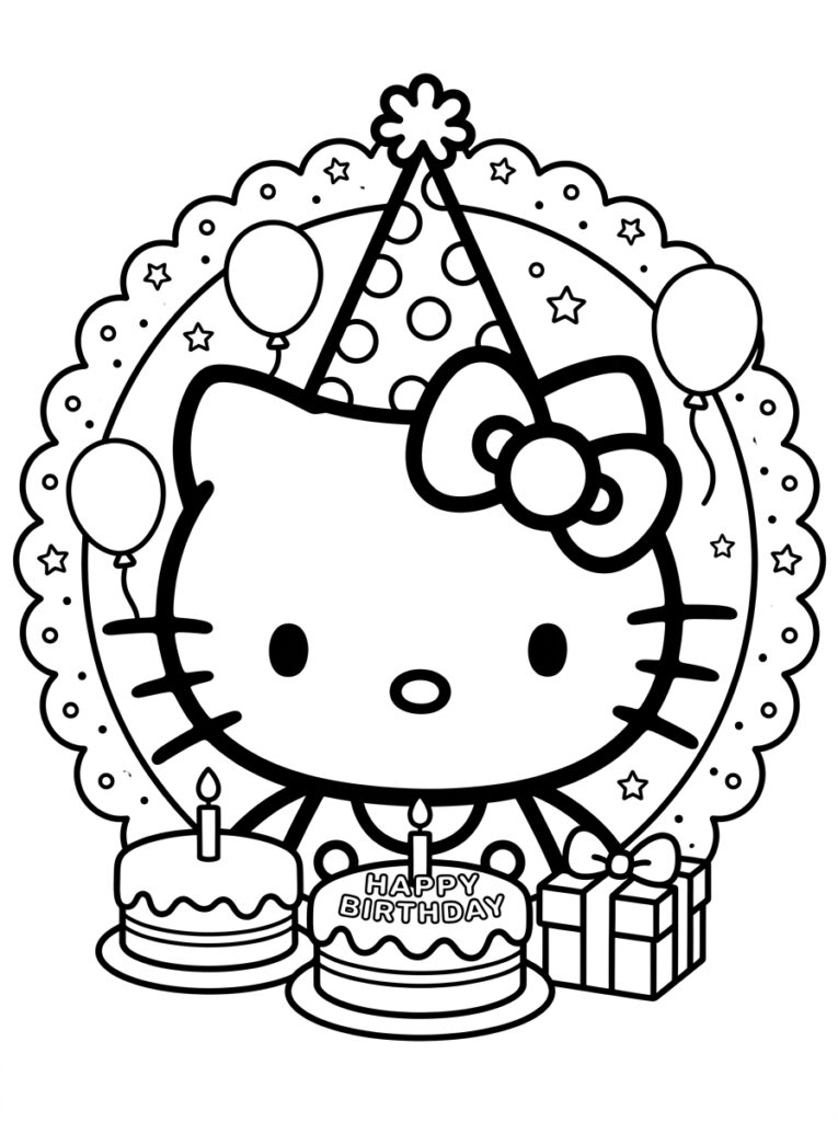 Hello Kitty met twee taarten en verjaardagscadeau
