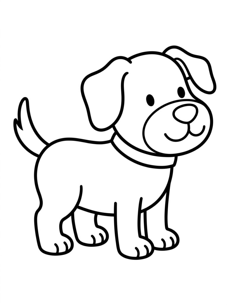 Staande hond met halsband kijkt naar rechts