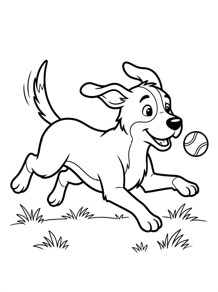 Hond rent achter bal aan over gras