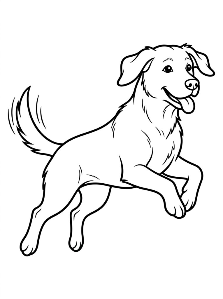 Springende hond met tong uit de bek